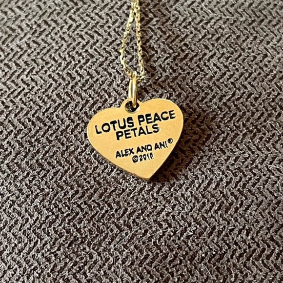 Alex and Ani Lotus Peace Petals Heart Goldtone Adjustable Slide Necklace - Picture 4 of 16